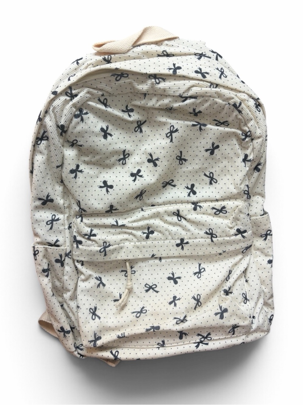 Canvas Bow Pattern Backpack - Cream